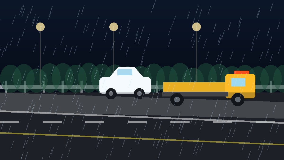日照暴雨夜拖车救援现场图